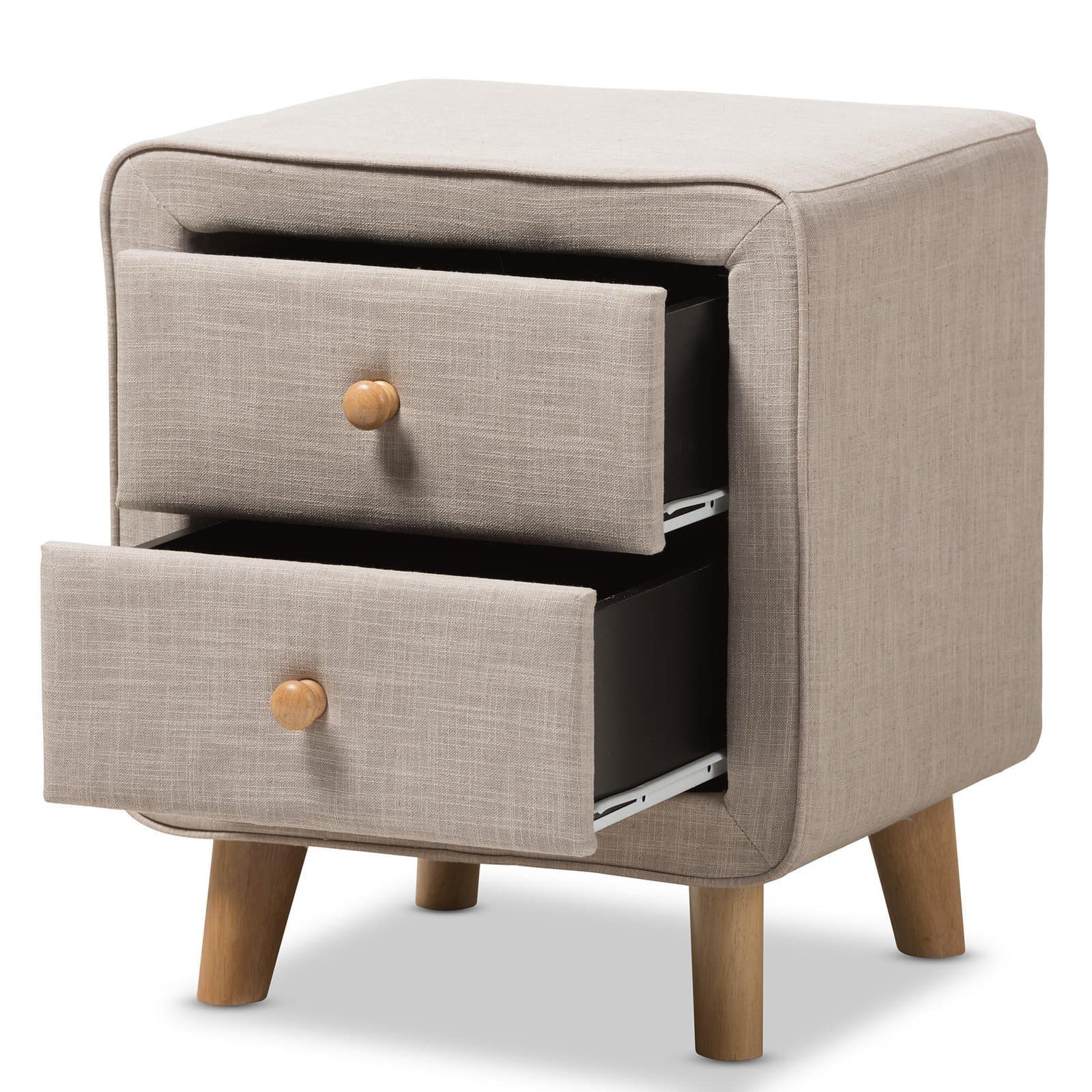 2-Drawer Mid-Century Fabric Nightstand thumbnail 3