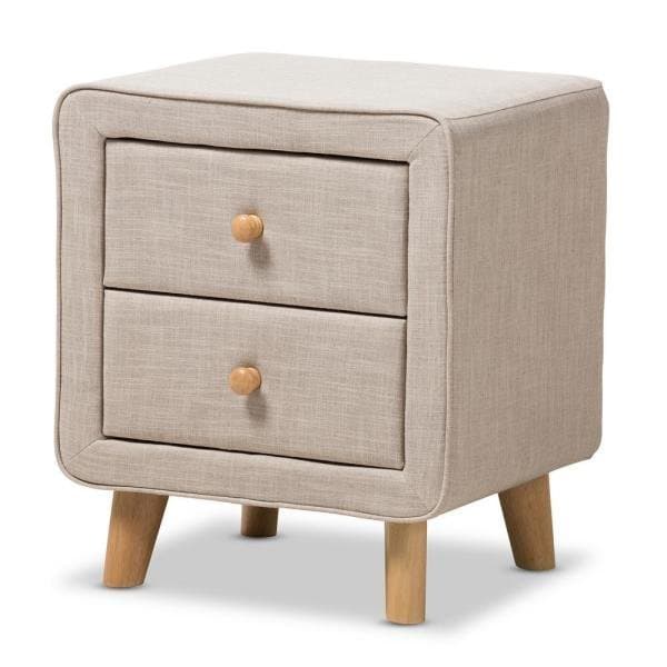 2-Drawer Mid-Century Fabric Nightstand thumbnail 4