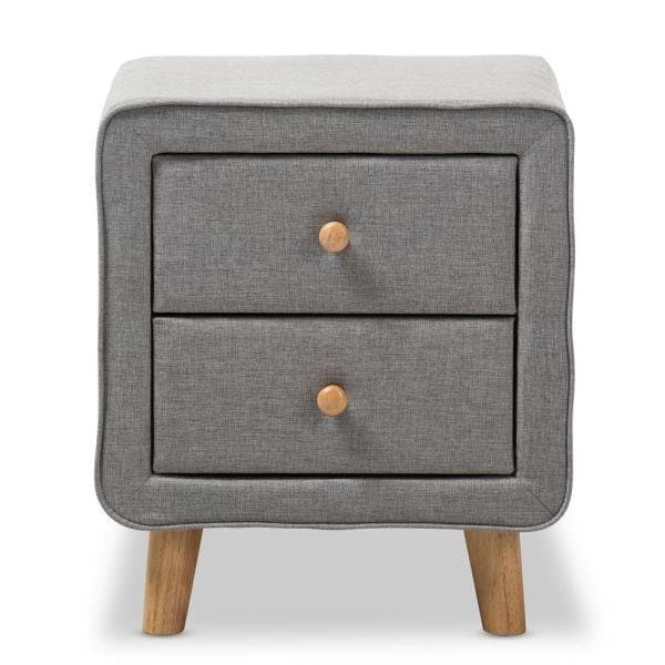 2-Drawer Mid-Century Fabric Nightstand thumbnail 1