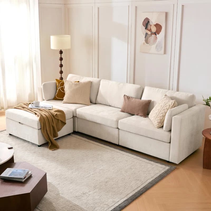 4 – Piece Linen Sectional Sofa thumbnail 1