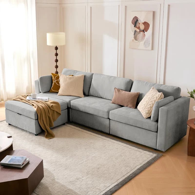 4 – Piece Linen Sectional Sofa thumbnail 2