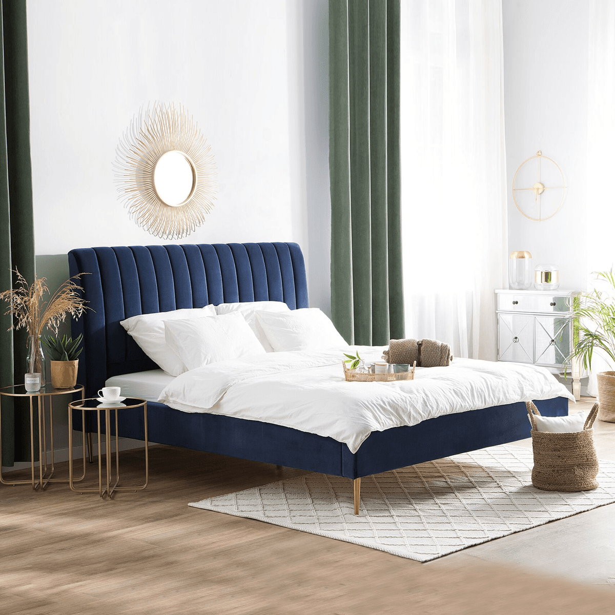 Blue Channel Tufted Velvet Bed furniture product