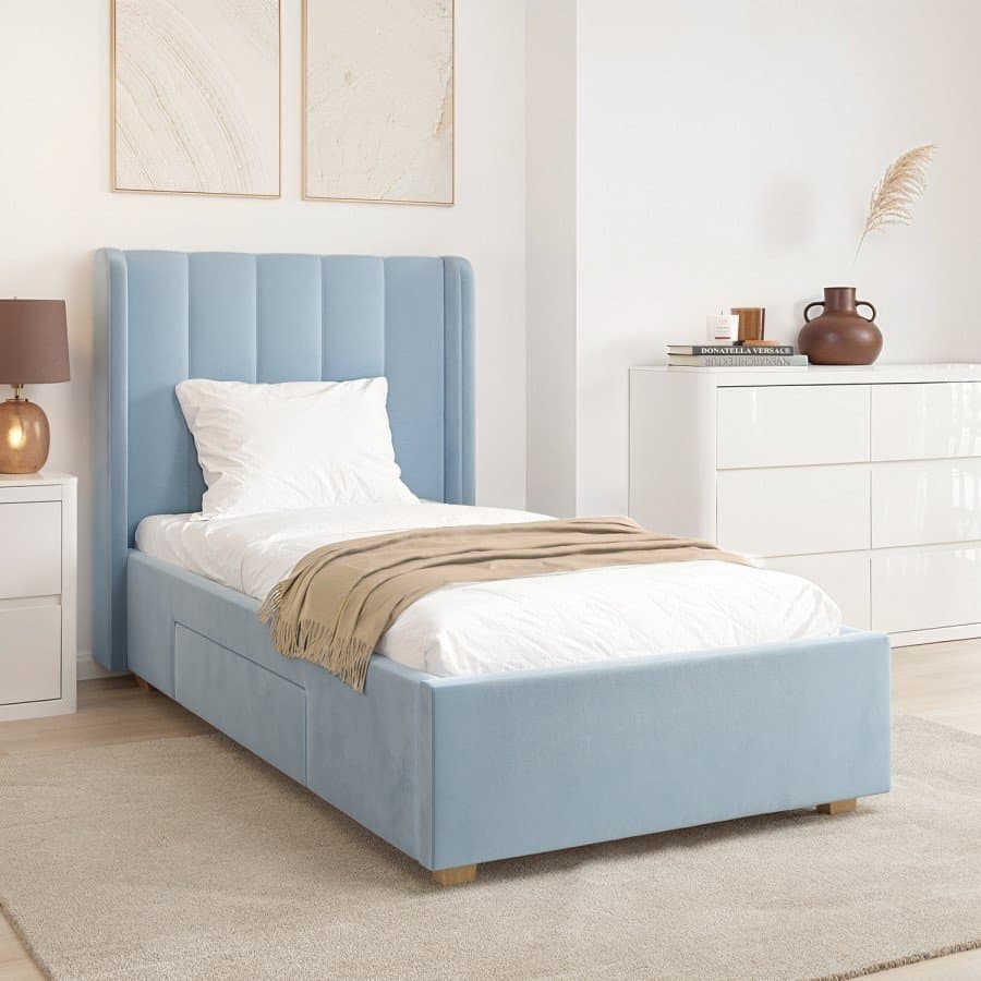 Blue Velvet Bed with Drawer thumbnail 1