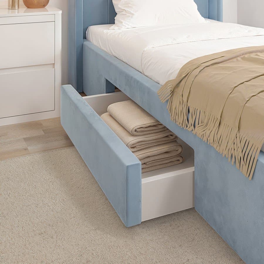 Blue Velvet Bed with Drawer thumbnail 2