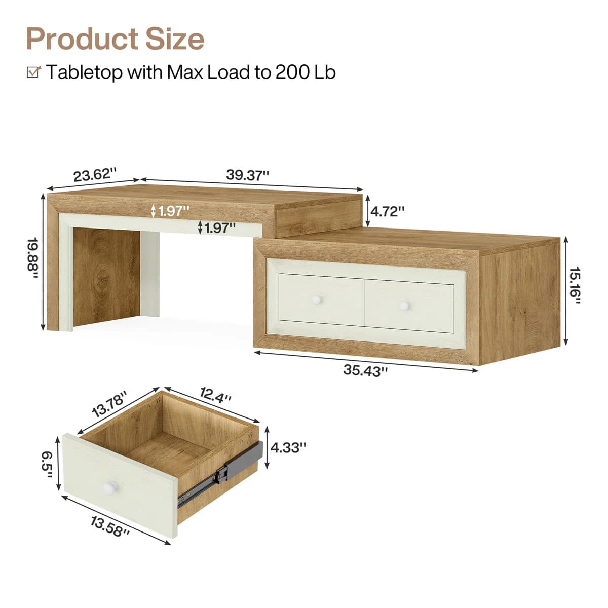 Coffee Table With 2 Drawers thumbnail 2