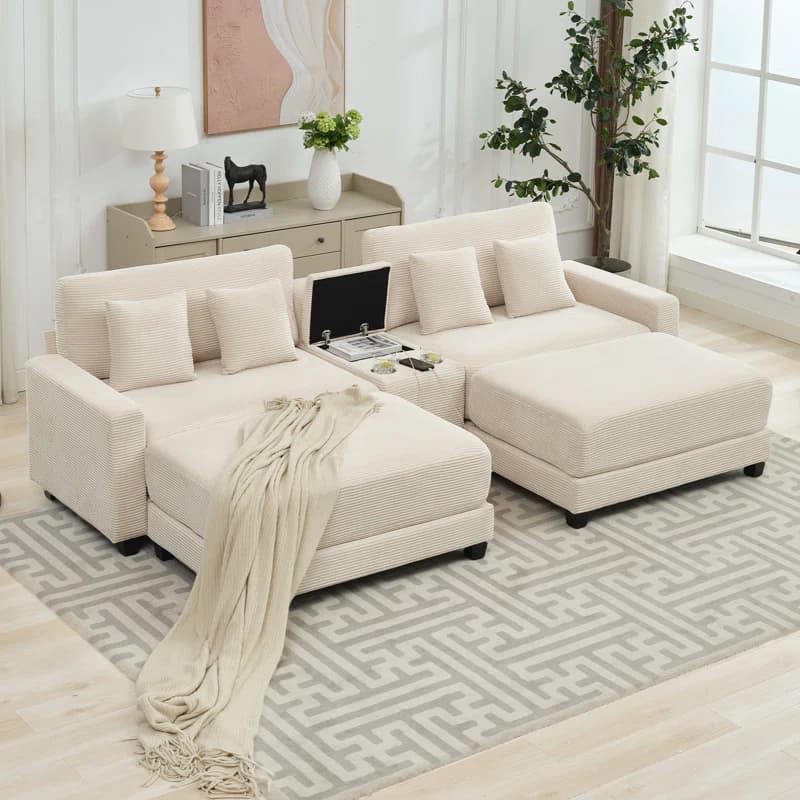 Corduroy Sectional sofa bed thumbnail 1