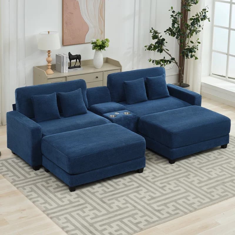 Corduroy Sectional sofa bed thumbnail 4
