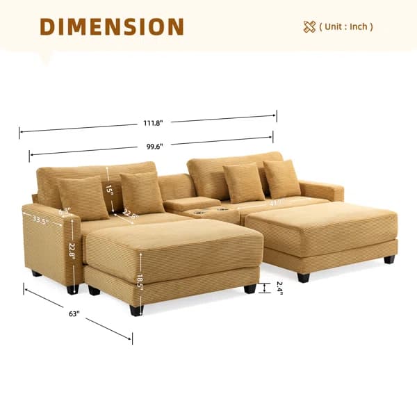 Corduroy Sectional sofa bed thumbnail 5