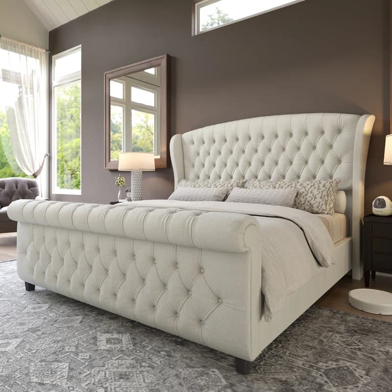 Dulane Velvet Sleigh Bed thumbnail 2