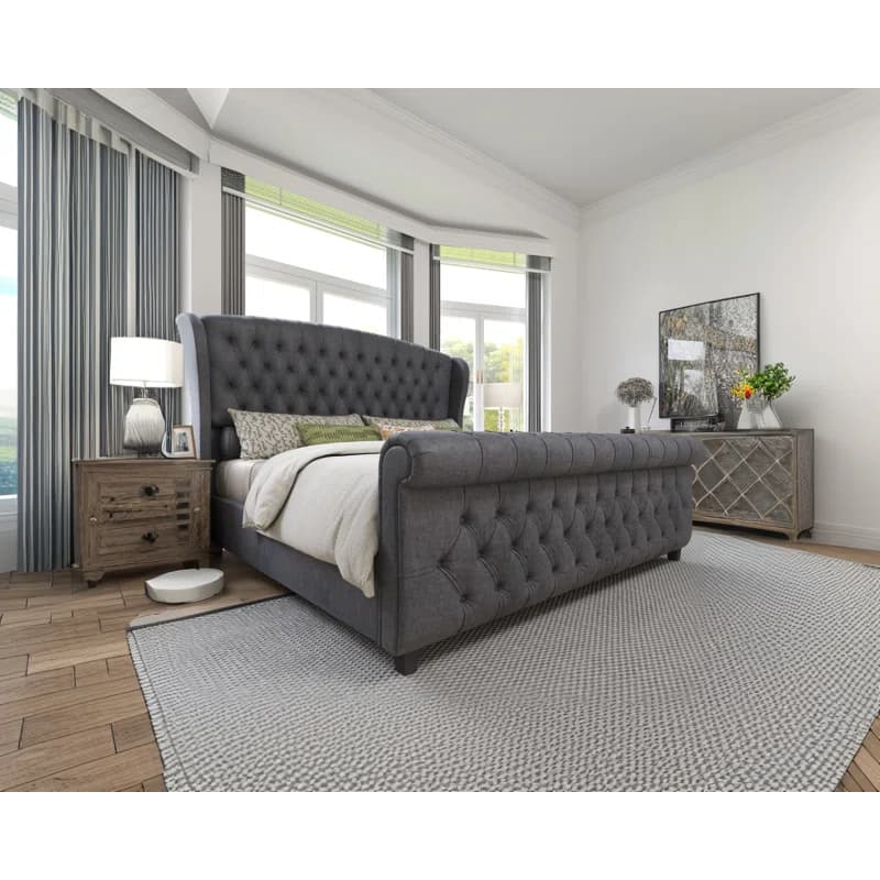 Dulane Velvet Sleigh Bed thumbnail 3