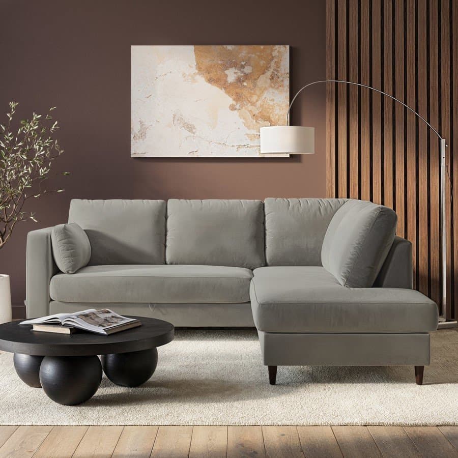Dusty Grey Velvet Corner sofa – Seats 4 thumbnail 2