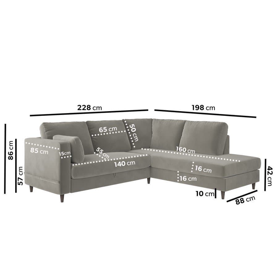 Dusty Grey Velvet Corner sofa – Seats 4 thumbnail 1