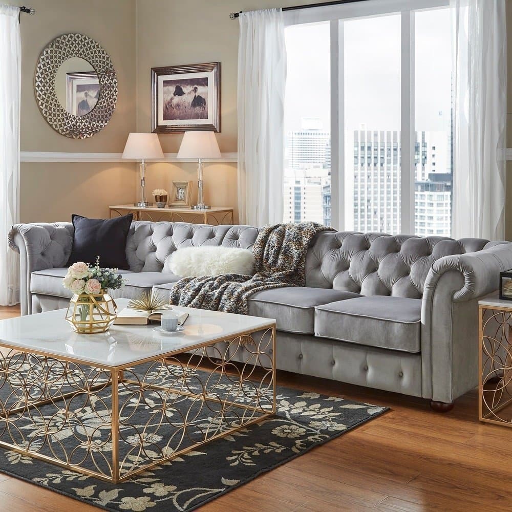 Grey Extra Long Tufted Modular Sofa thumbnail 3