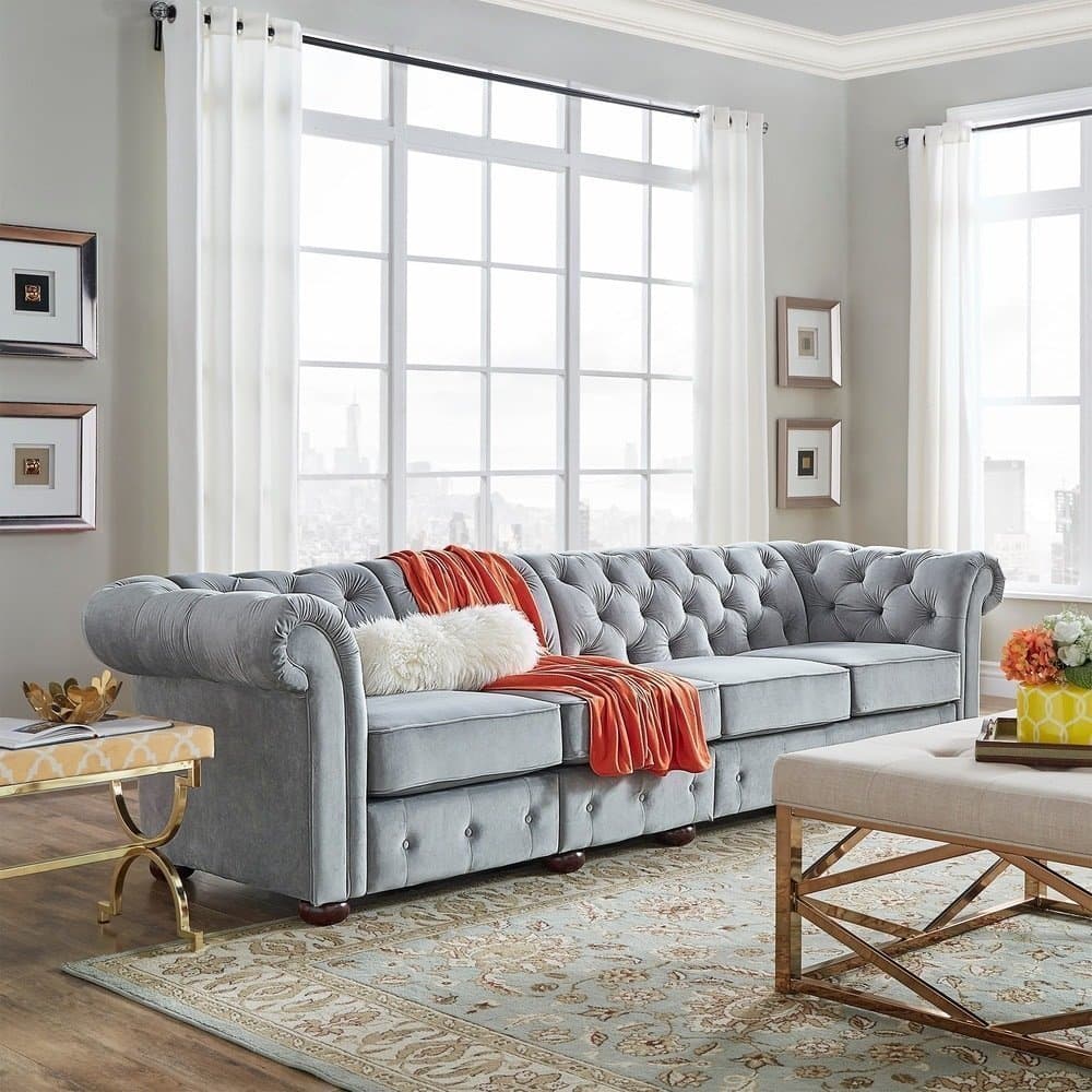Grey Extra Long Tufted Modular Sofa thumbnail 4