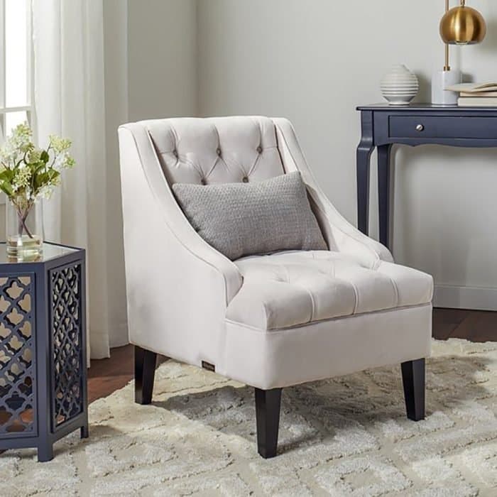 Ivory Velvet Tufted Accent Chair thumbnail 1