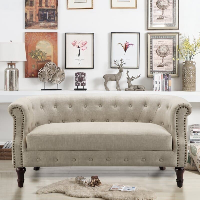 Khalifa Linen Rolled Arm Loveseat thumbnail 1