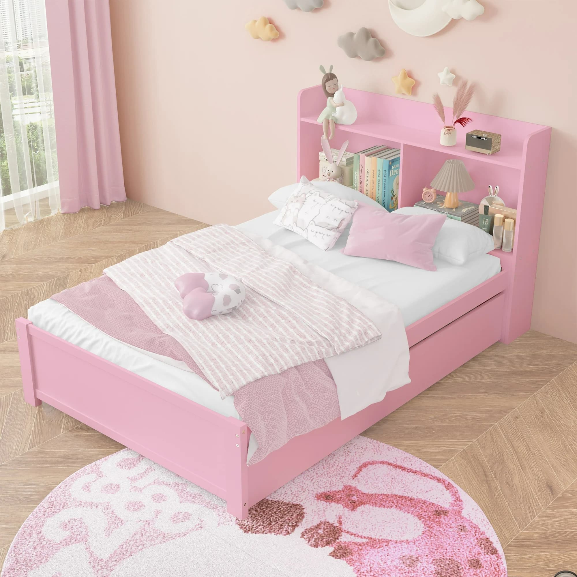 Kids Platform Pull Out Trundle Solid Bed thumbnail 1