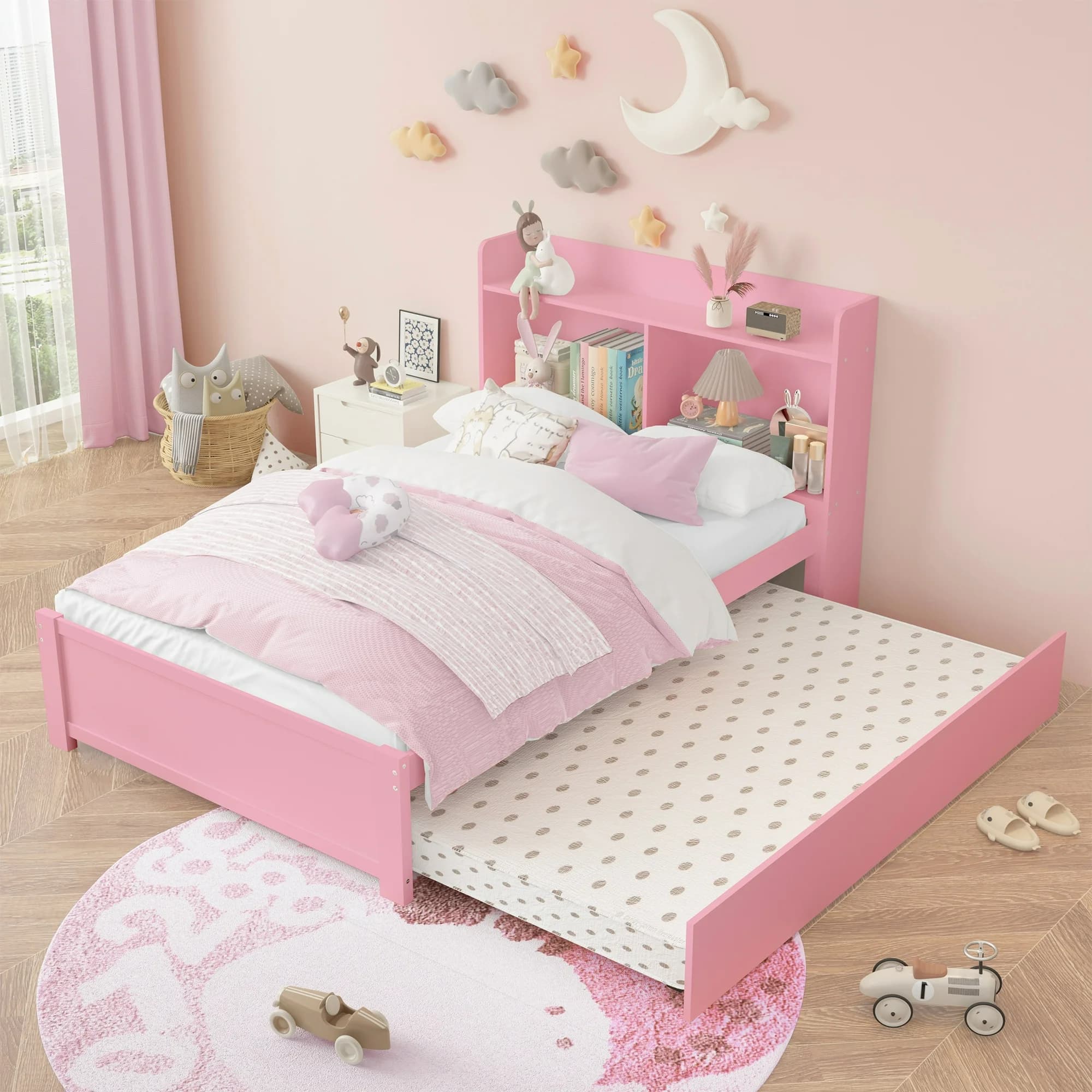 Kids Platform Pull Out Trundle Solid Bed thumbnail 2