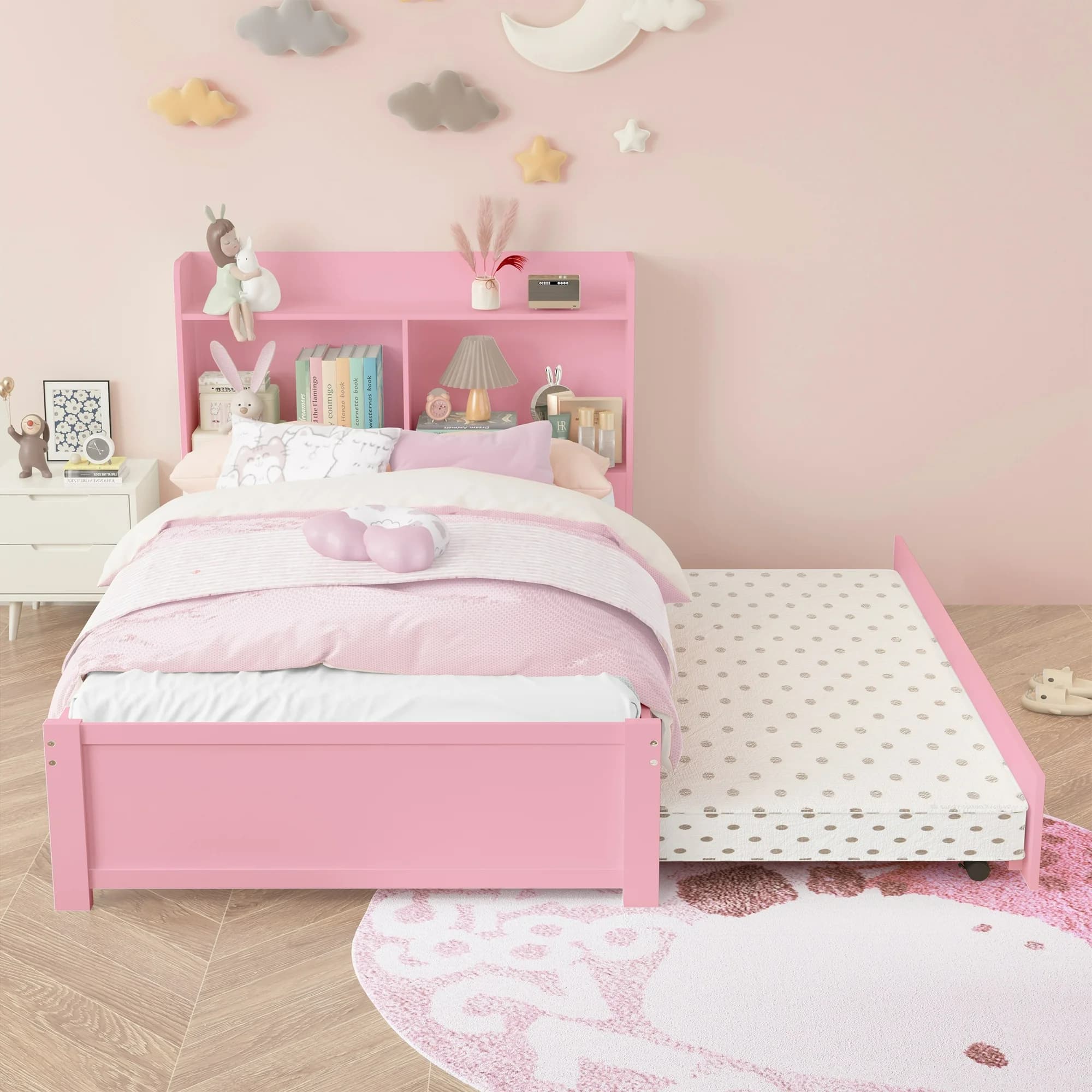 Kids Platform Pull Out Trundle Solid Bed thumbnail 4