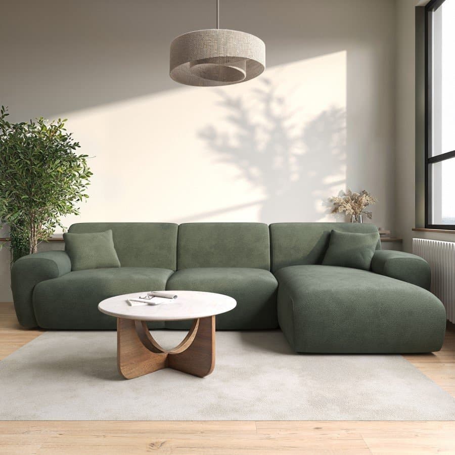 Large Green Chenille Right Hand 4 Seater thumbnail 1