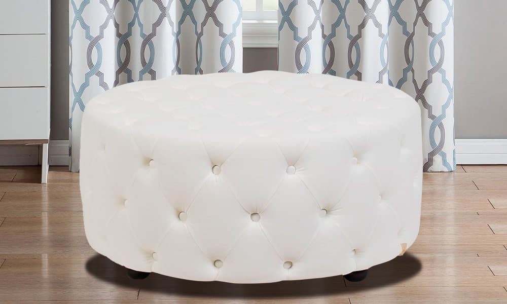Linen Tufted Round Ottoman thumbnail 5