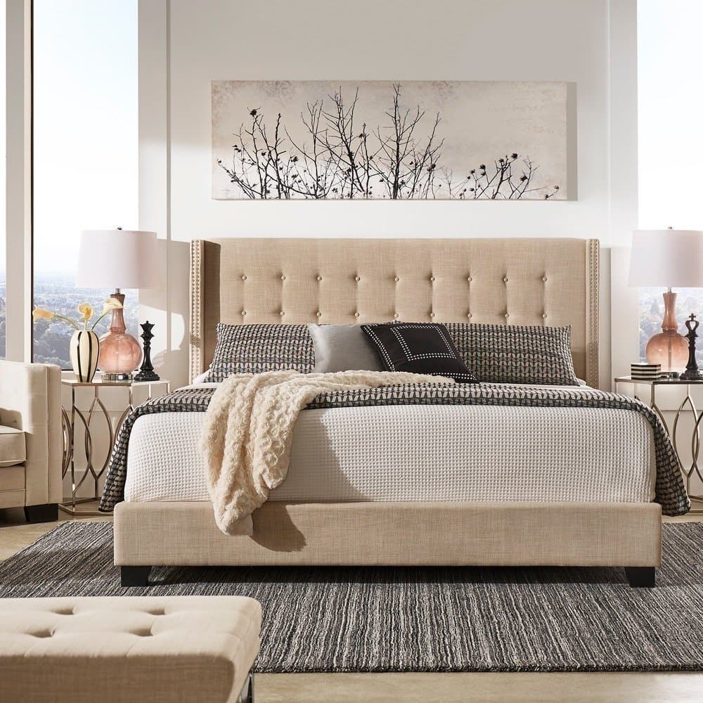 Melina Tufted Linen Wingback Bed thumbnail 4