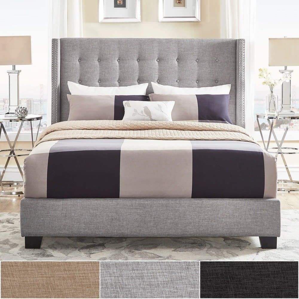 Melina Tufted Linen Wingback Bed thumbnail 5