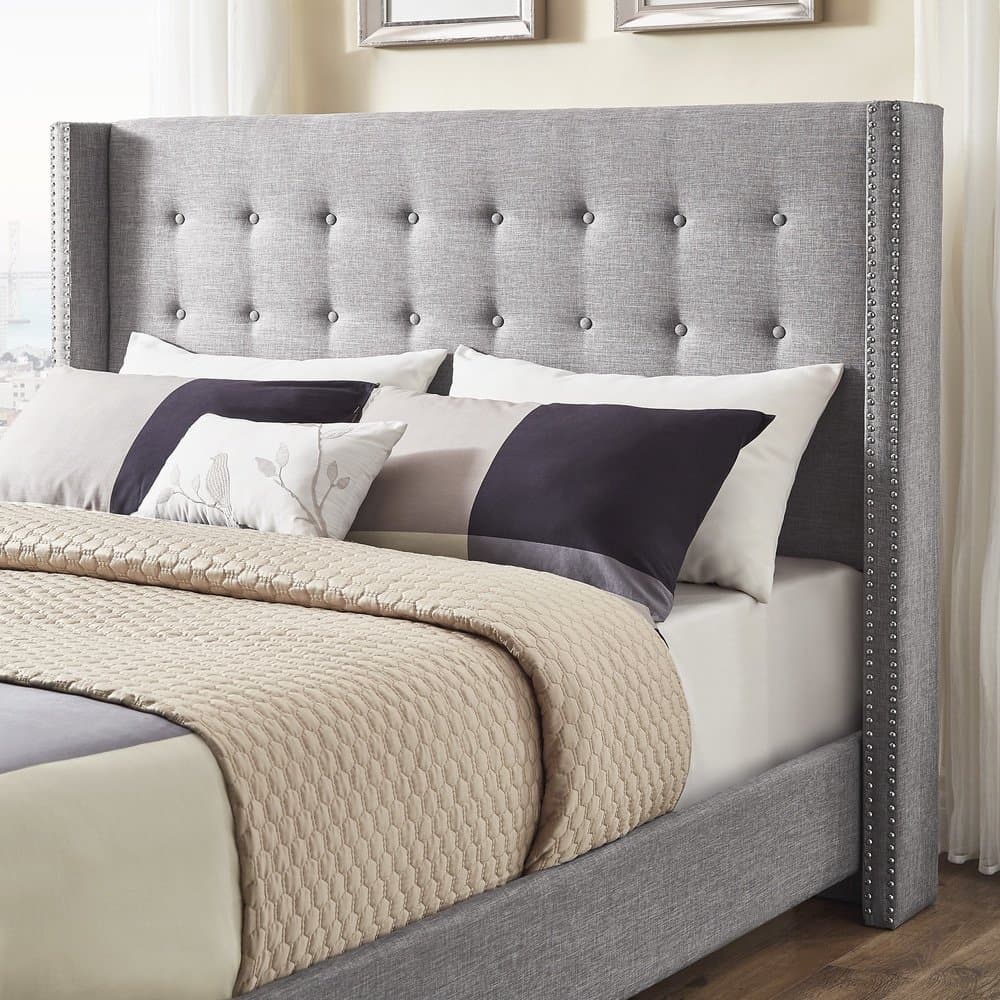 Melina Tufted Linen Wingback Bed thumbnail 6