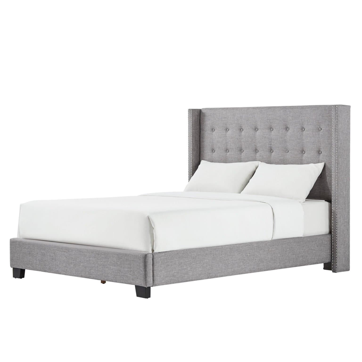 Melina Tufted Linen Wingback Bed thumbnail 1