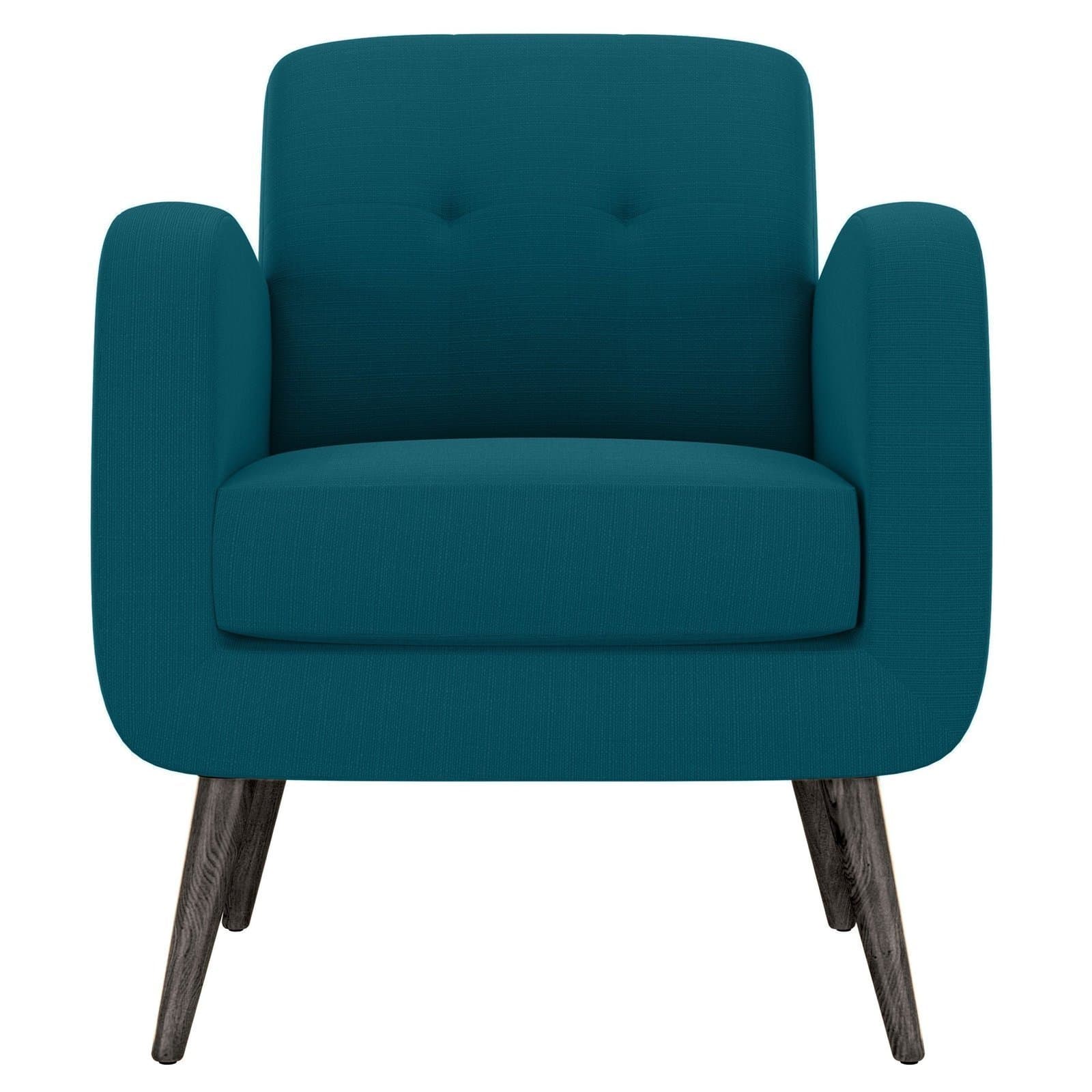 Mid-century Peacock Blue Linen Arm Chair thumbnail 3