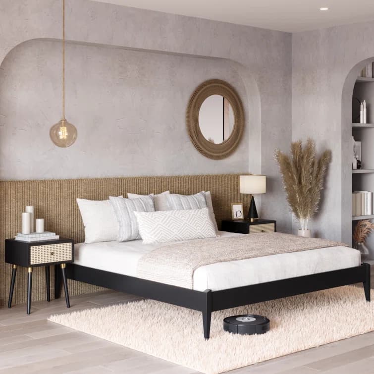Mid-Century Solid Wood Bed thumbnail 1