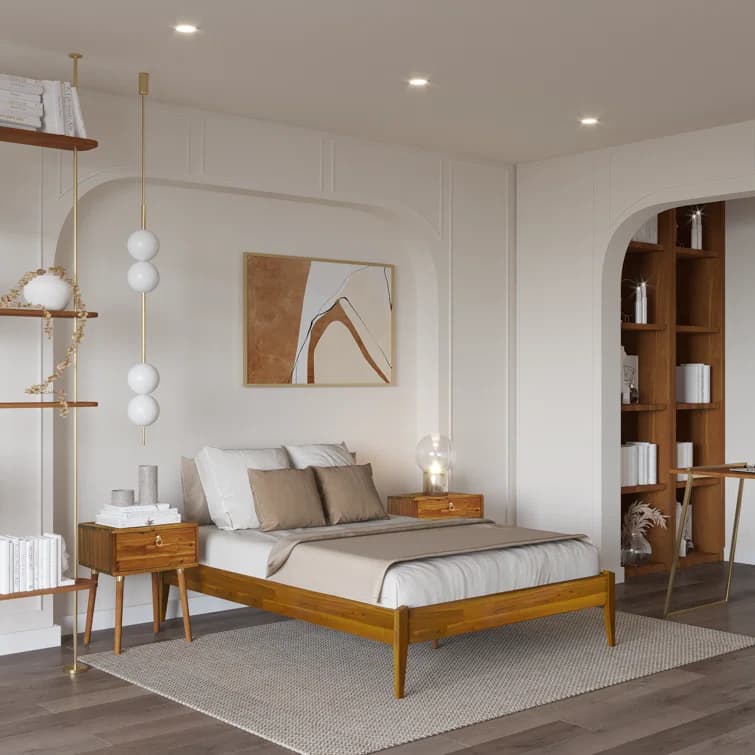 Mid-Century Solid Wood Bed thumbnail 2