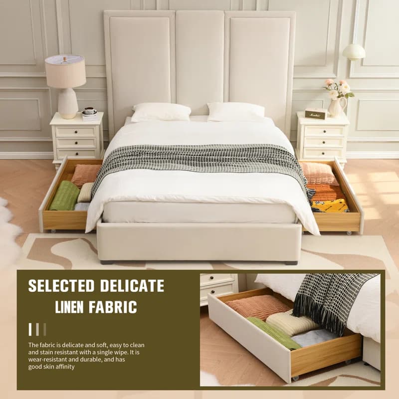 Morghen high headboard bed with drawers thumbnail 3