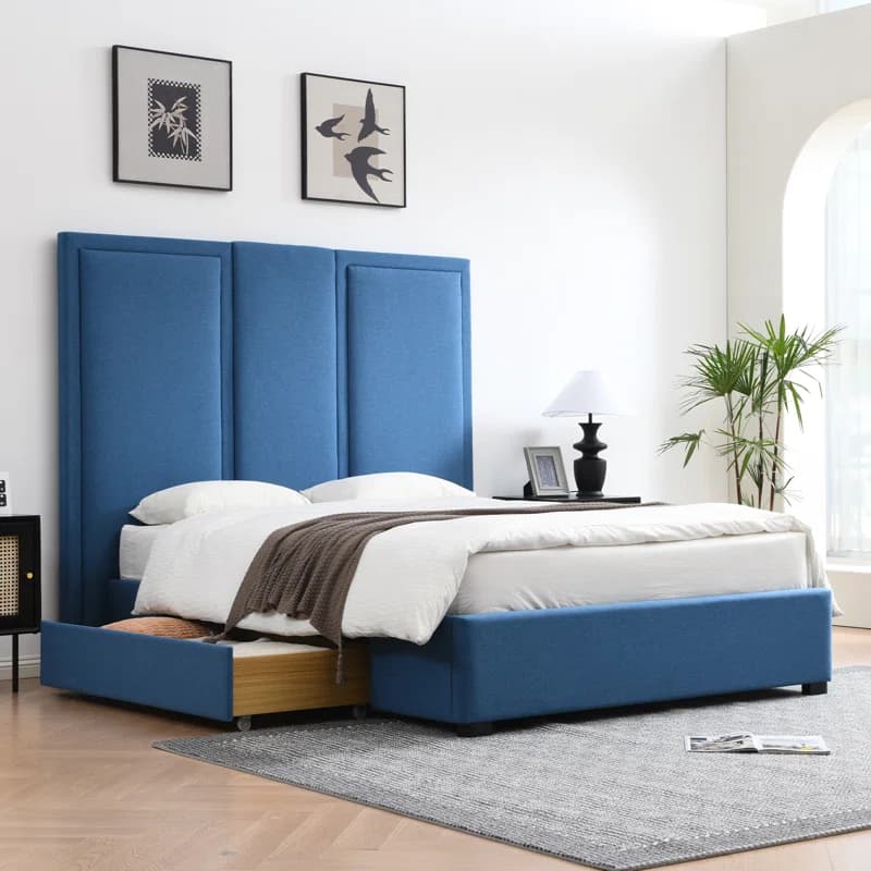 Morghen high headboard bed with drawers thumbnail 4