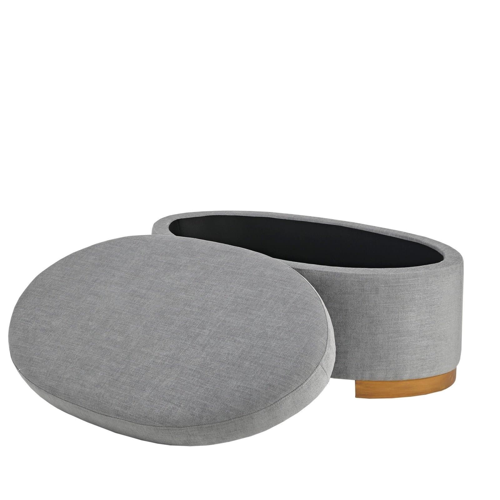 Oval Shape Grey Storage Ottoman thumbnail 1