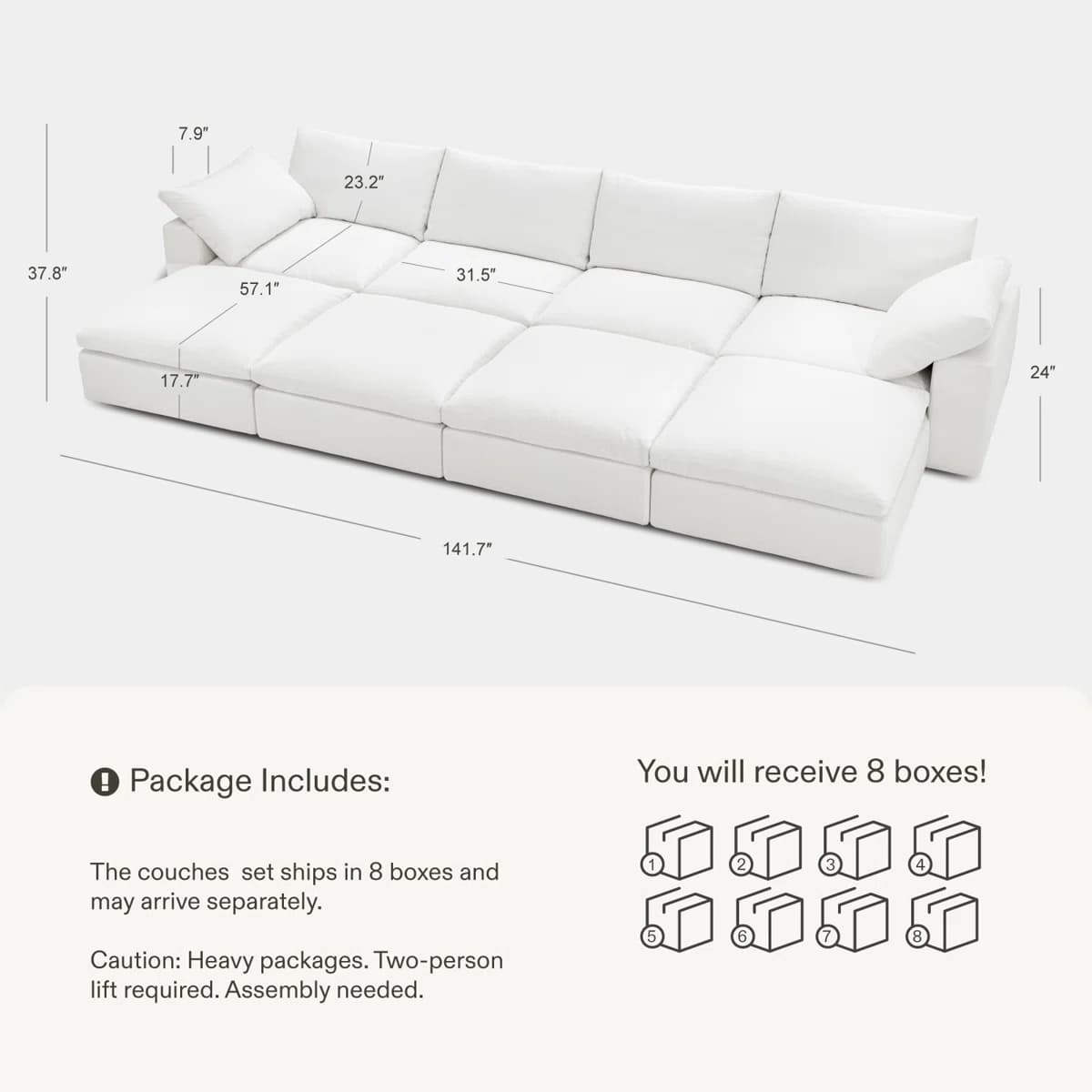 Oversized Cloud Sectional 4-Seat Sofa thumbnail 3