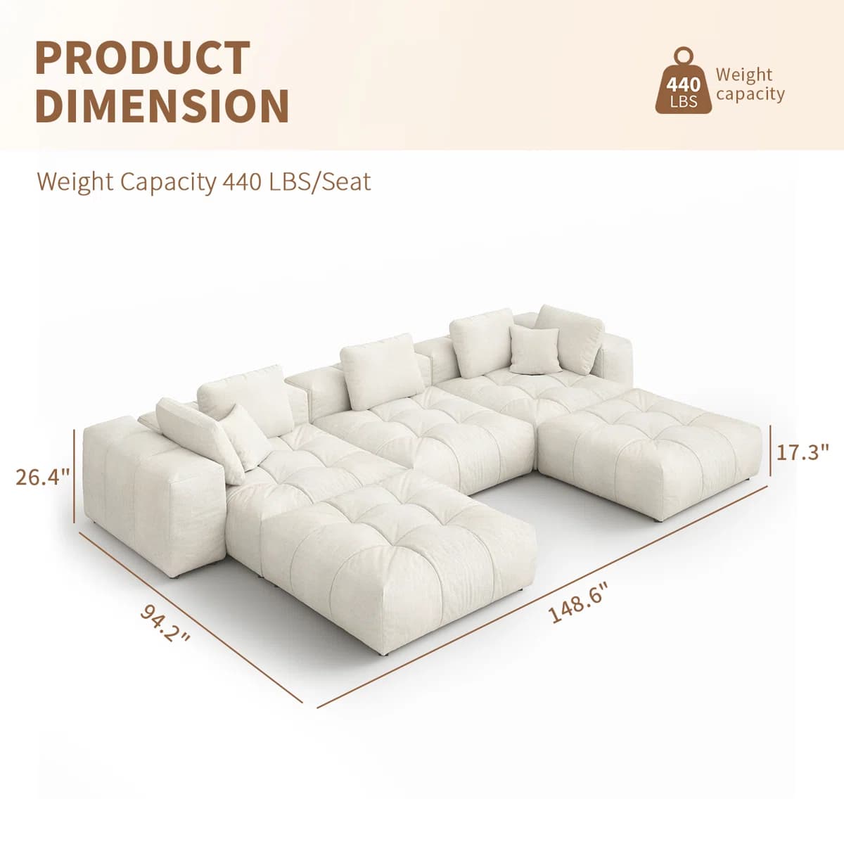 Oversized Modular Sectional Sofa Couch thumbnail 5