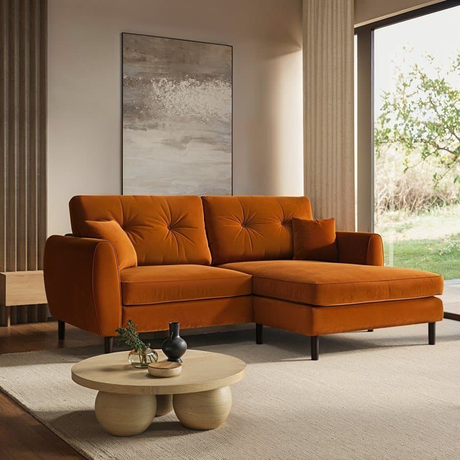 Rust Orange Velvet 3-Seater Sofa thumbnail 2