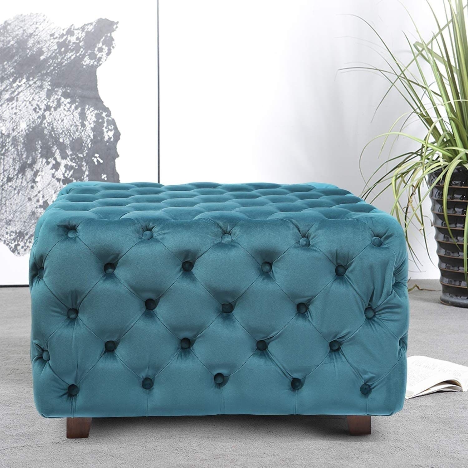 Square Tufted Fabric Bench thumbnail 3