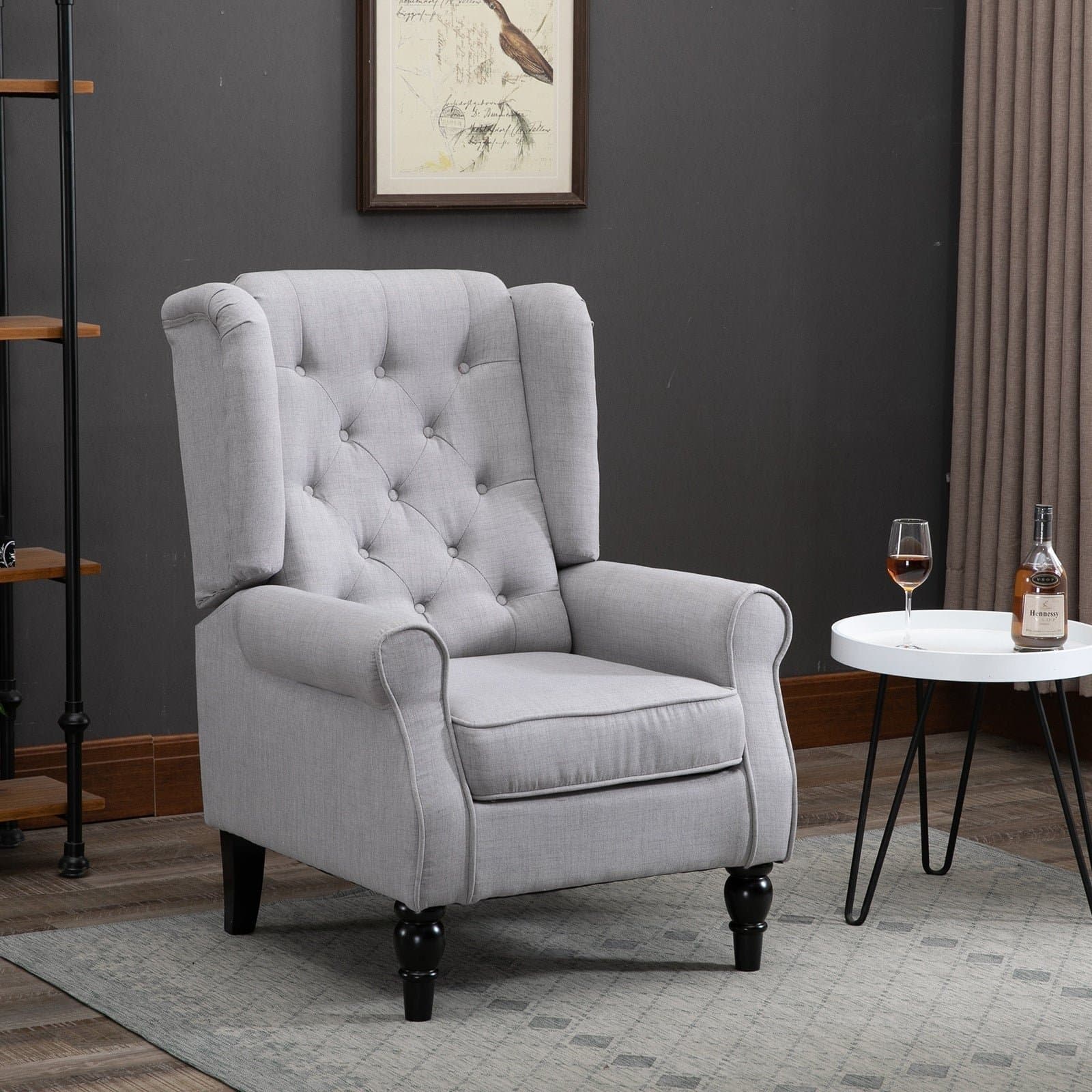 Tufted Accent Chair with Wooden Legs thumbnail 1