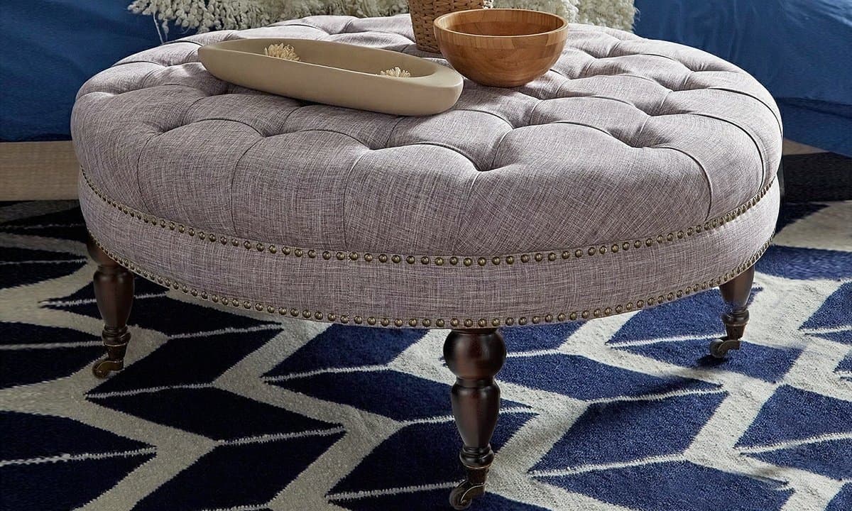 Tufted Round Ottoman thumbnail 1