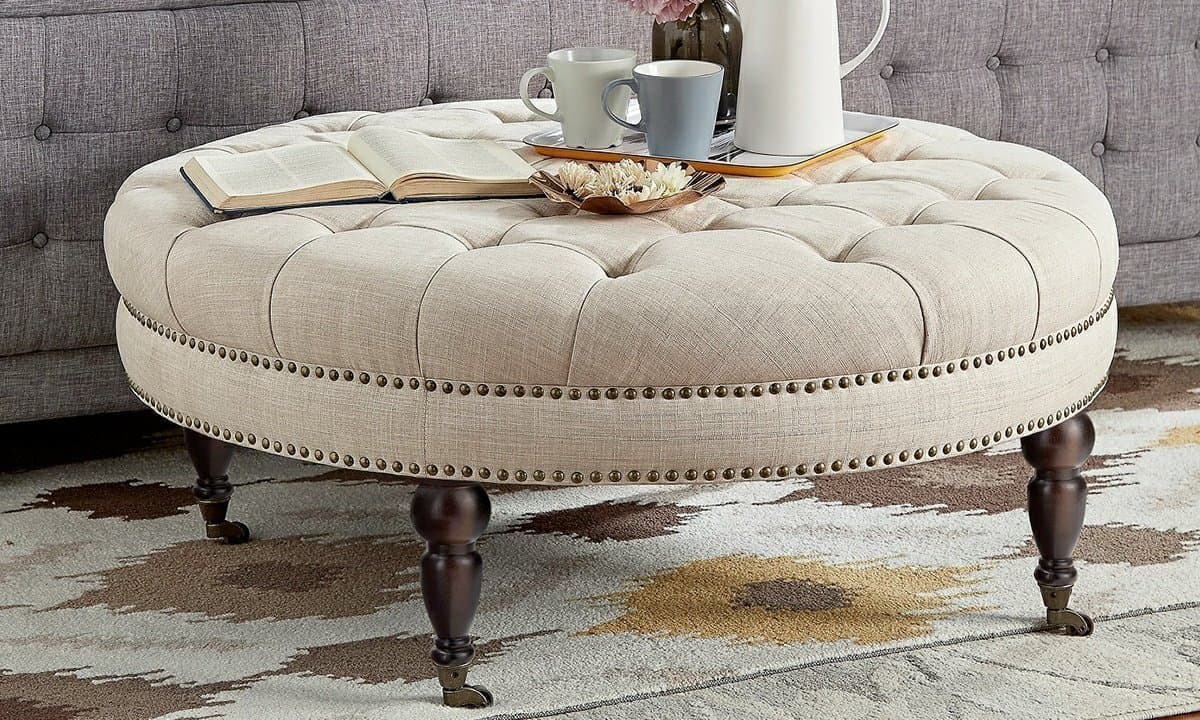 Tufted Round Ottoman thumbnail 3