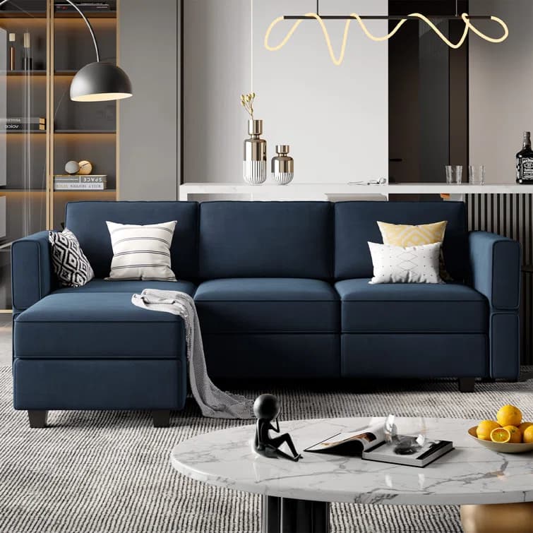 Velvet L-Shaped Sectional Sofa thumbnail 1