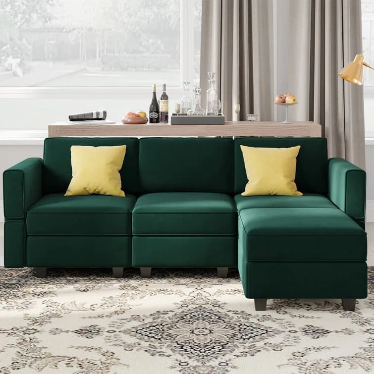 Velvet L-Shaped Sectional Sofa thumbnail 2