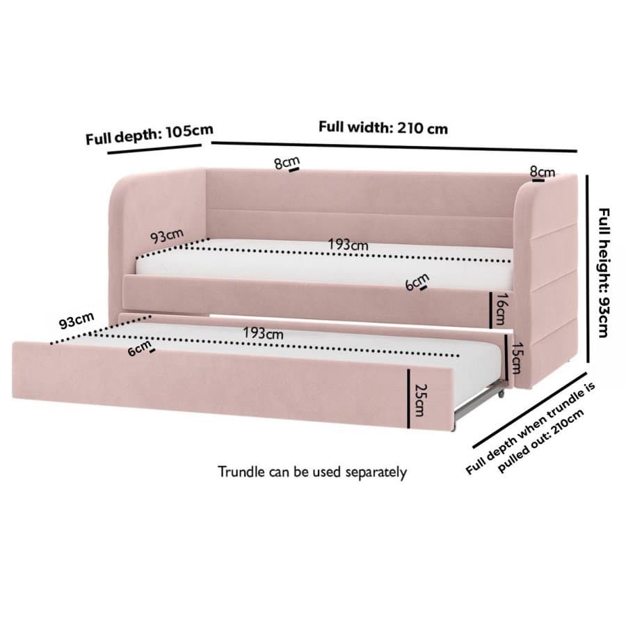 Velvet Single Day Bed with Trundle thumbnail 2