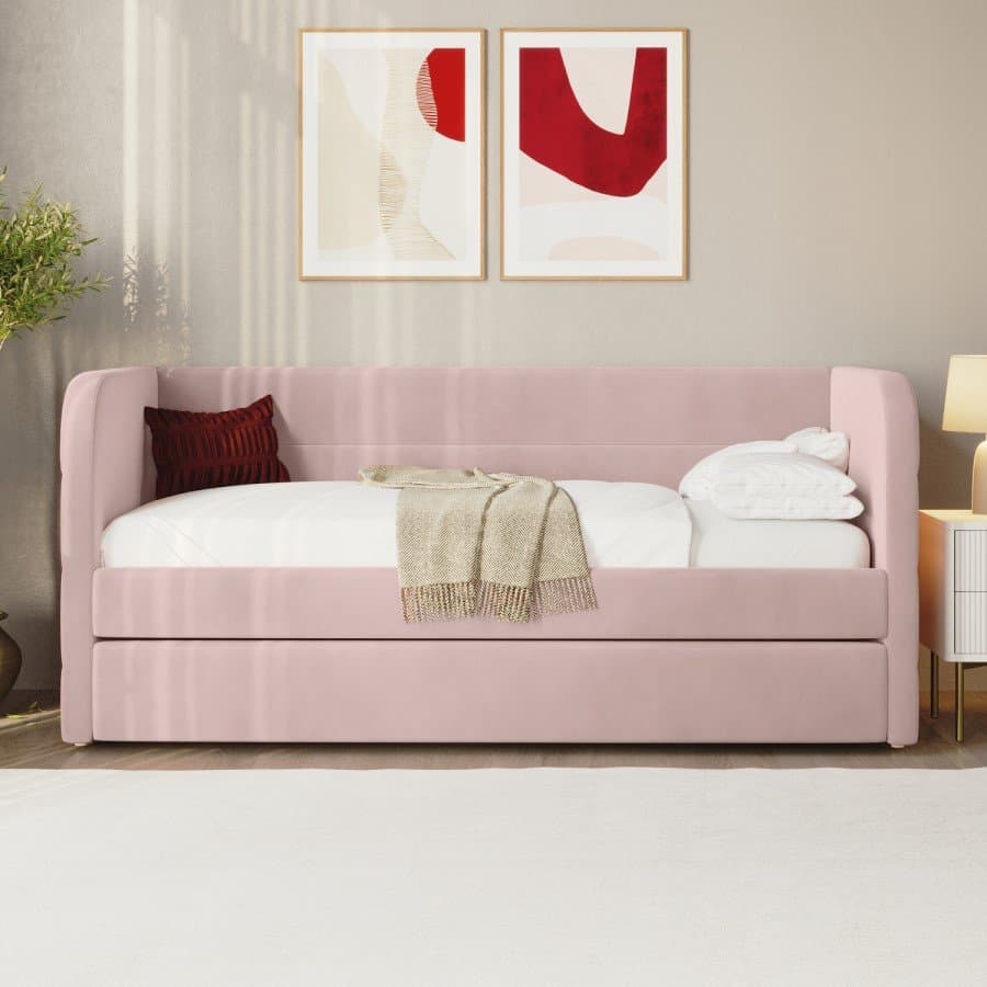 Velvet Single Day Bed with Trundle thumbnail 4