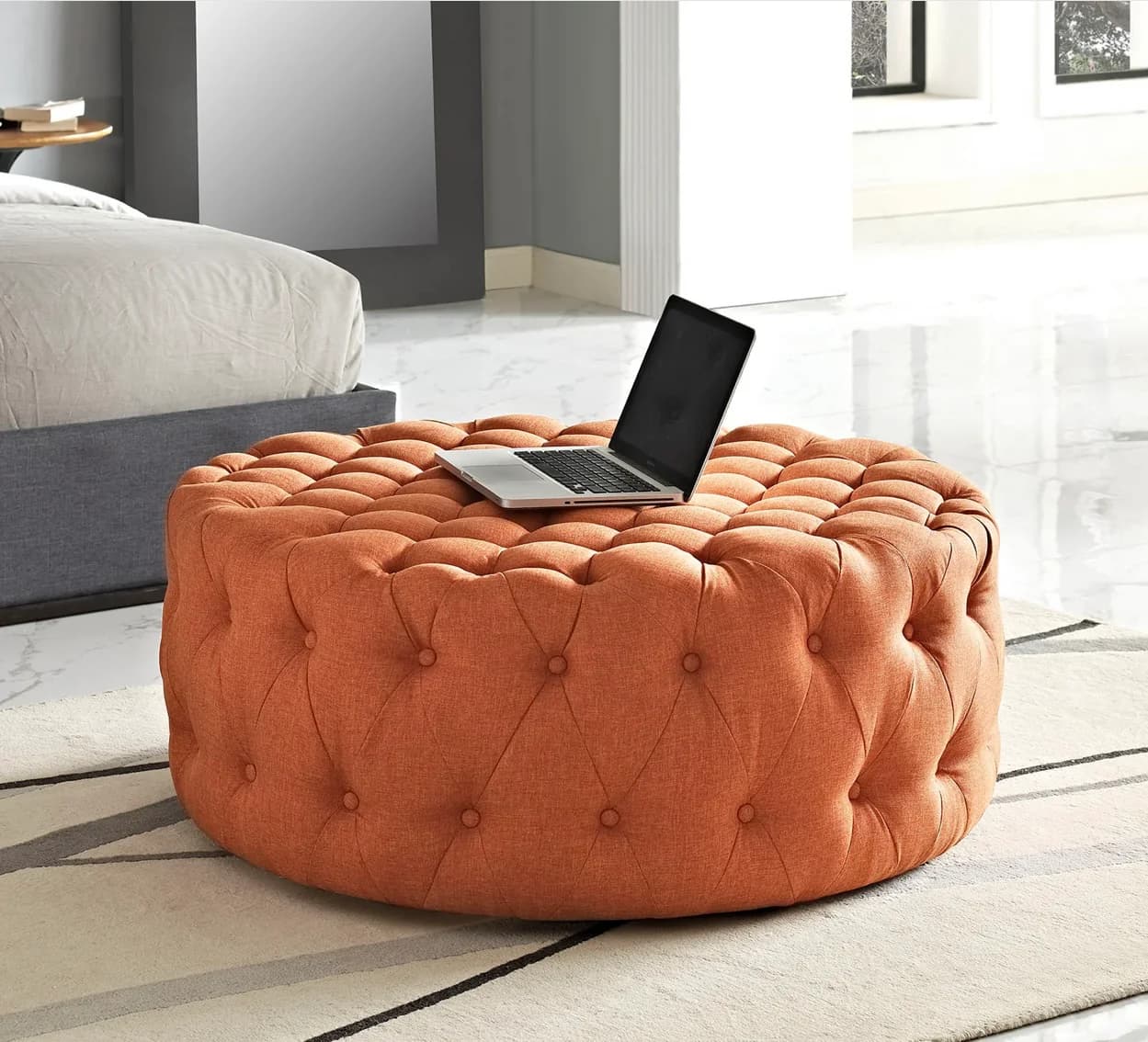 Velvet Tufted Round Cocktail Ottoman thumbnail 2