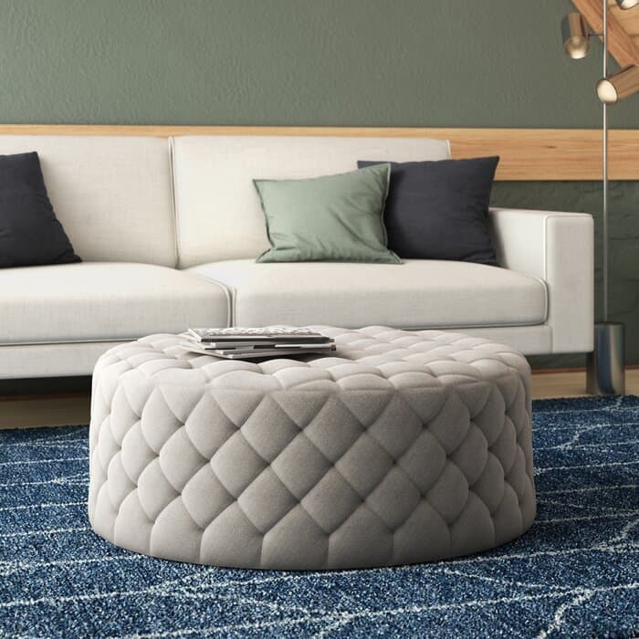 Velvet Tufted Round Cocktail Ottoman thumbnail 1