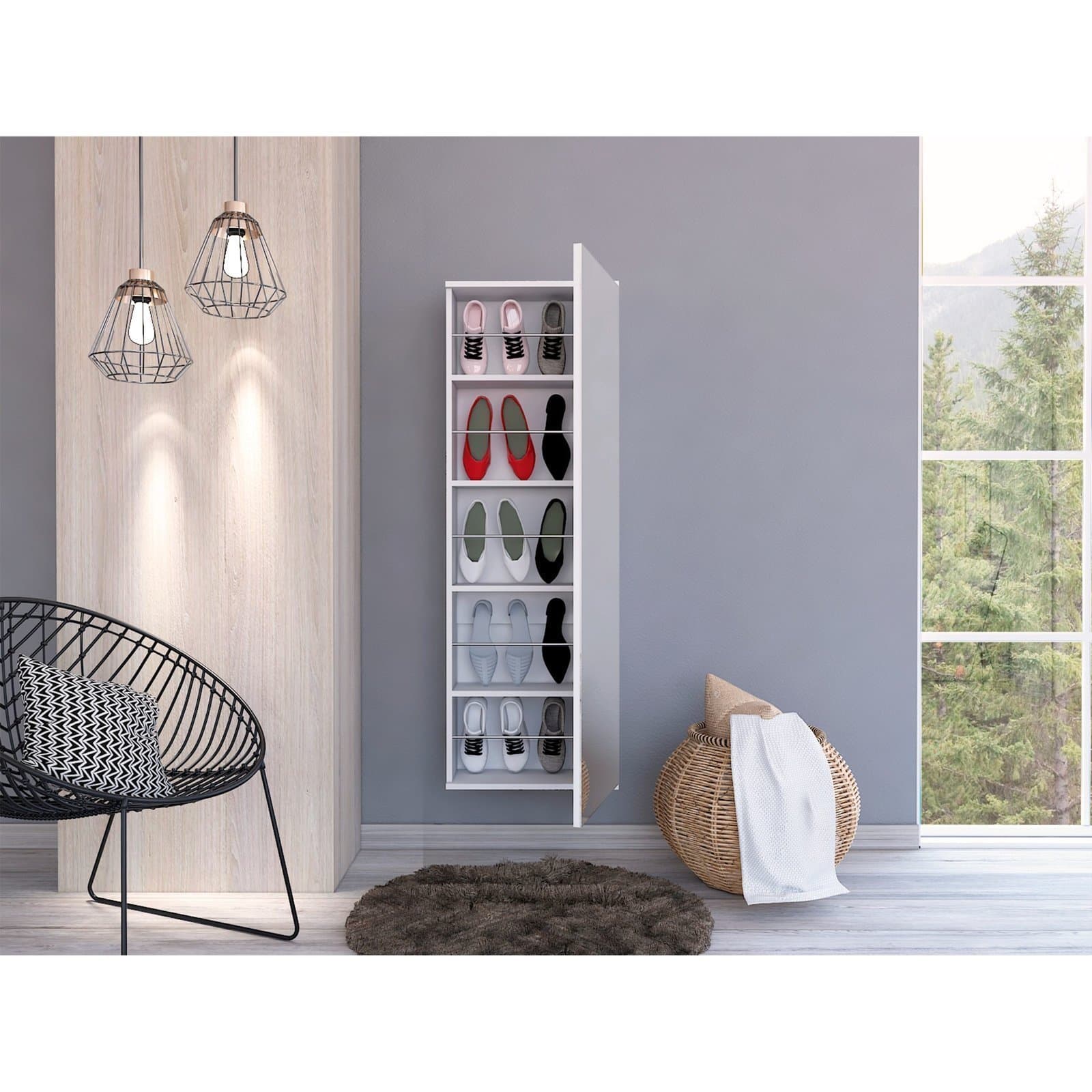 Wall Mounted Shoe Rack with Mirror thumbnail 1