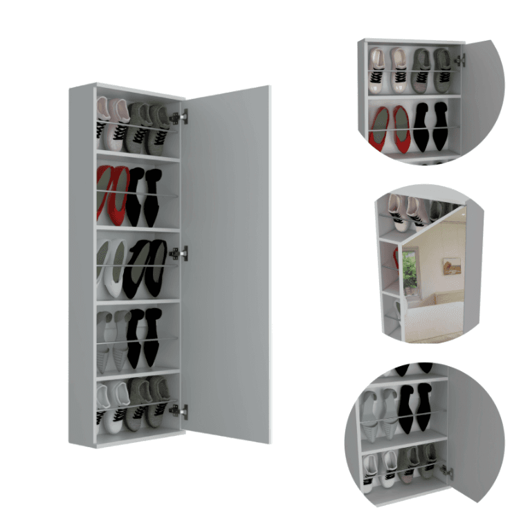 Wall Mounted Shoe Rack with Mirror thumbnail 3